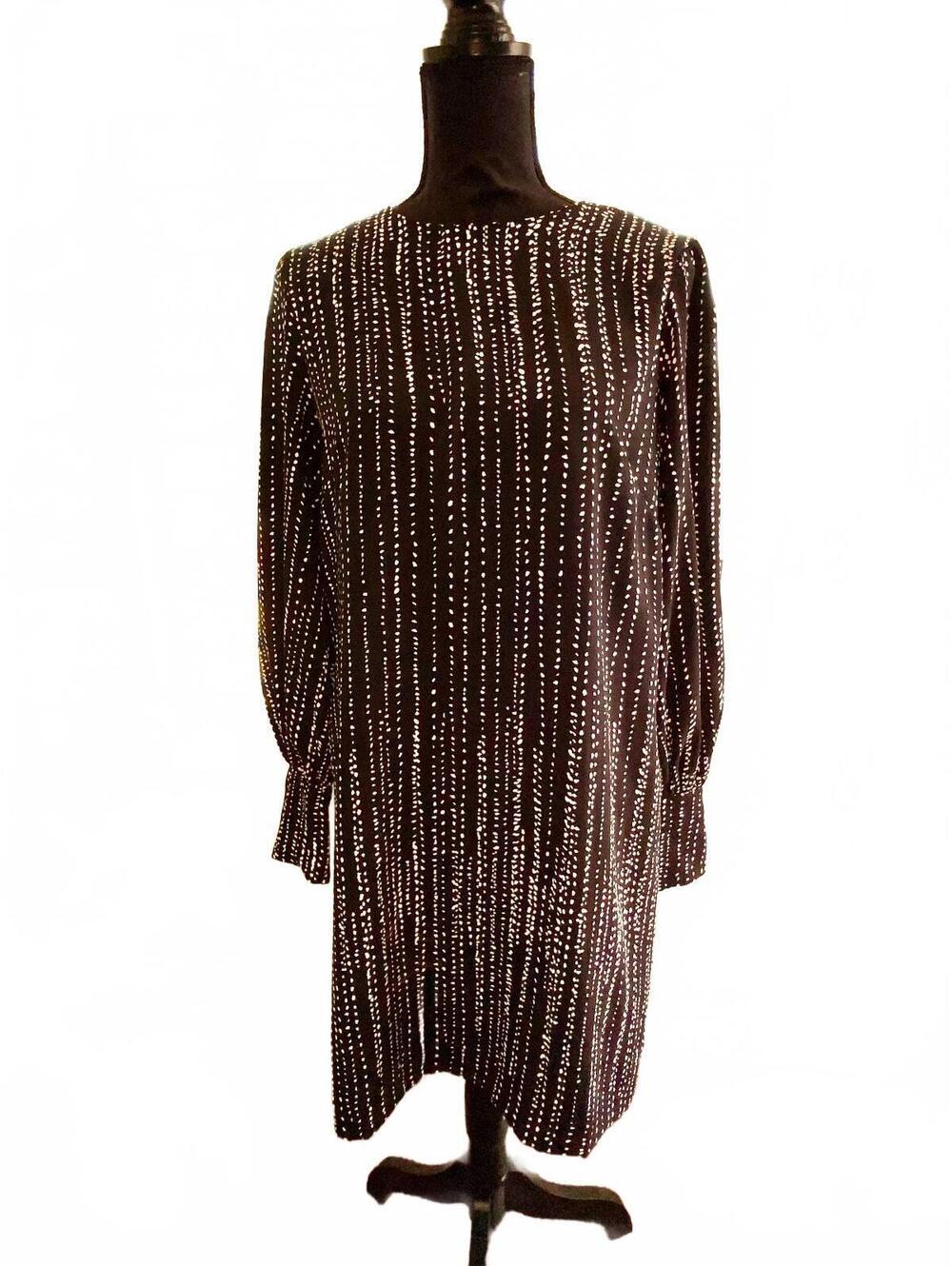 H&M Black and White Patterned Long Sleeve Dress Size US 10 EUR 40